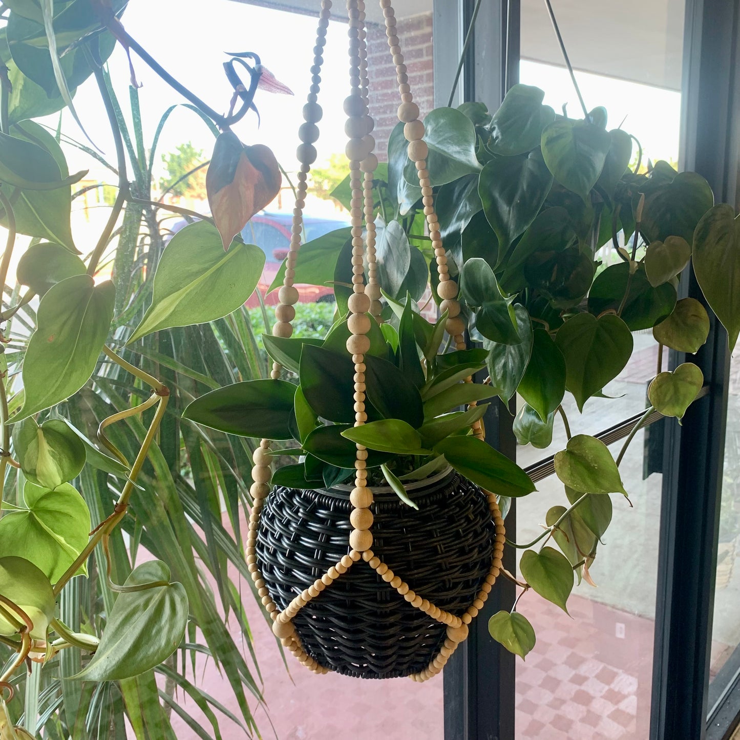 Natural Wood Bead Plant Hanger