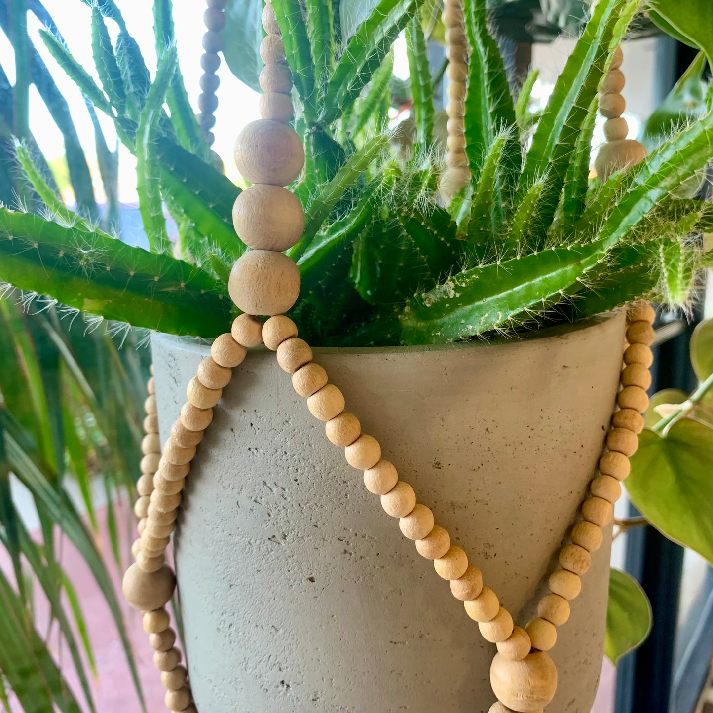 Natural Wood Bead Plant Hanger