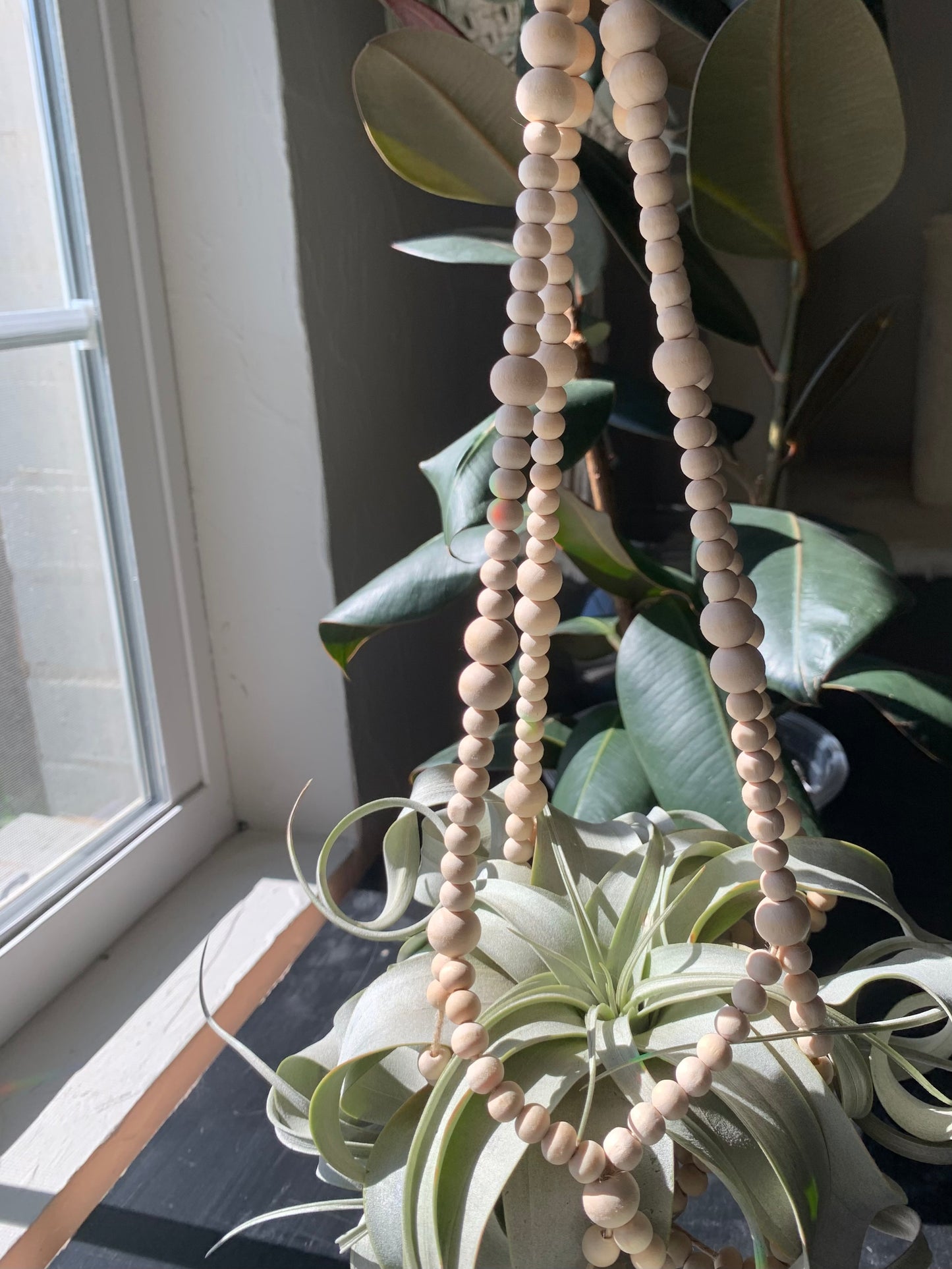 Natural Wood Bead Plant Hanger